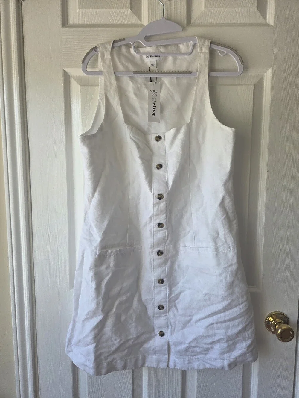 The Drop White Cotton Mini Dress L Summer NWT Lightweight Lined Square Neck Boho